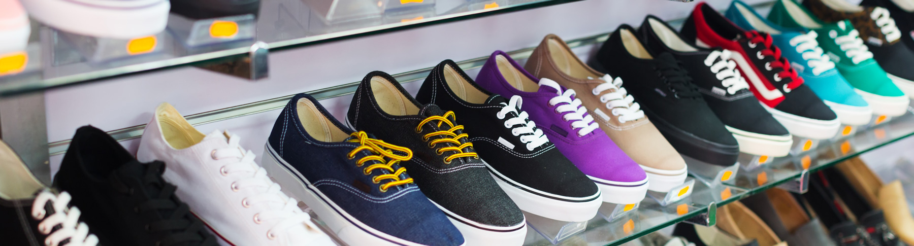 shoe rack in brick and mortar shop